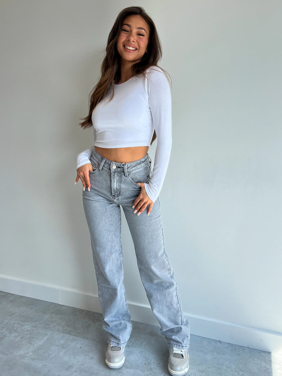 VOGUE™ - Grijze stretchjeans met rechte pijpen