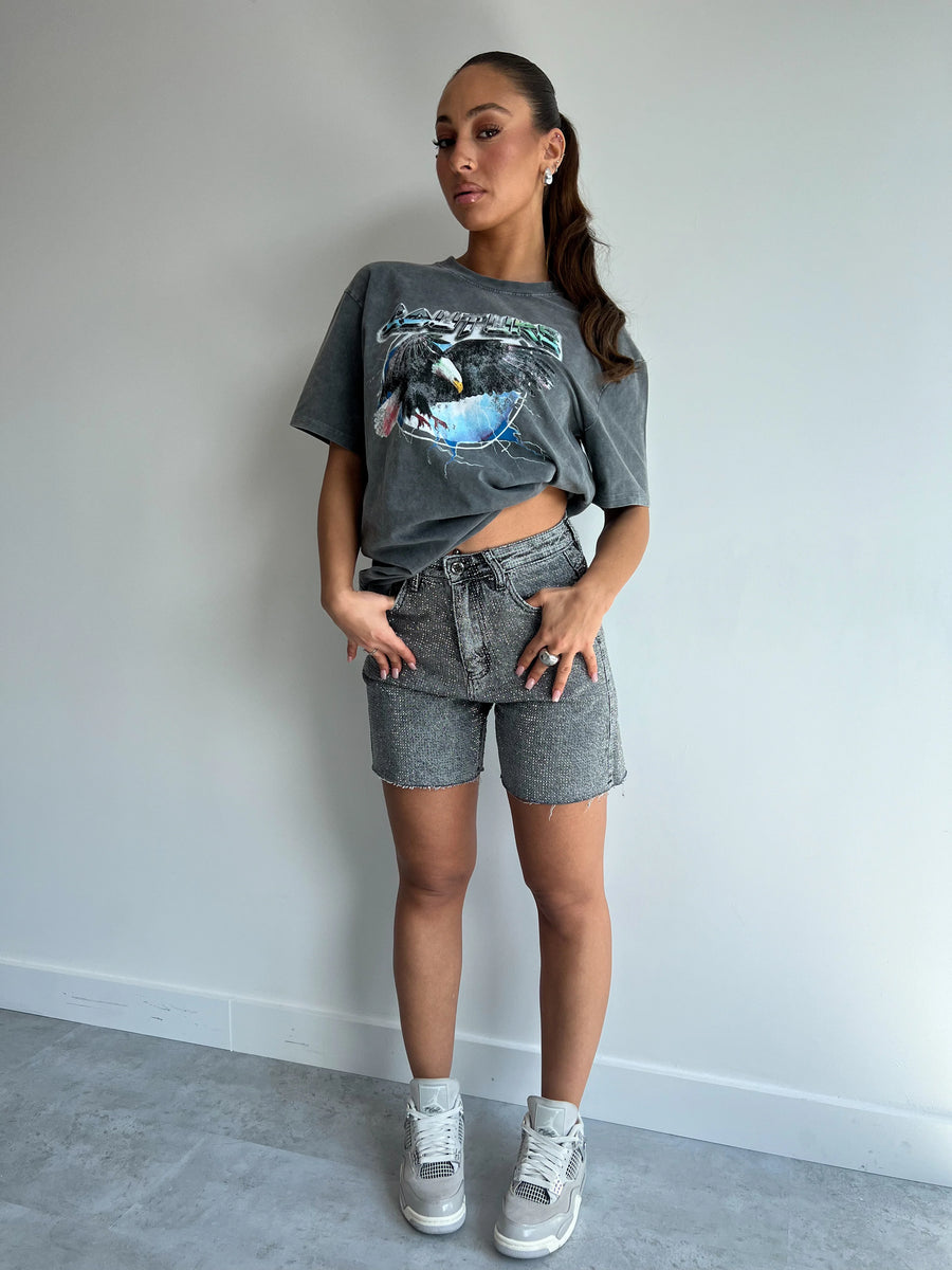 Vogue™ - Grijze stretchshorts met strass
