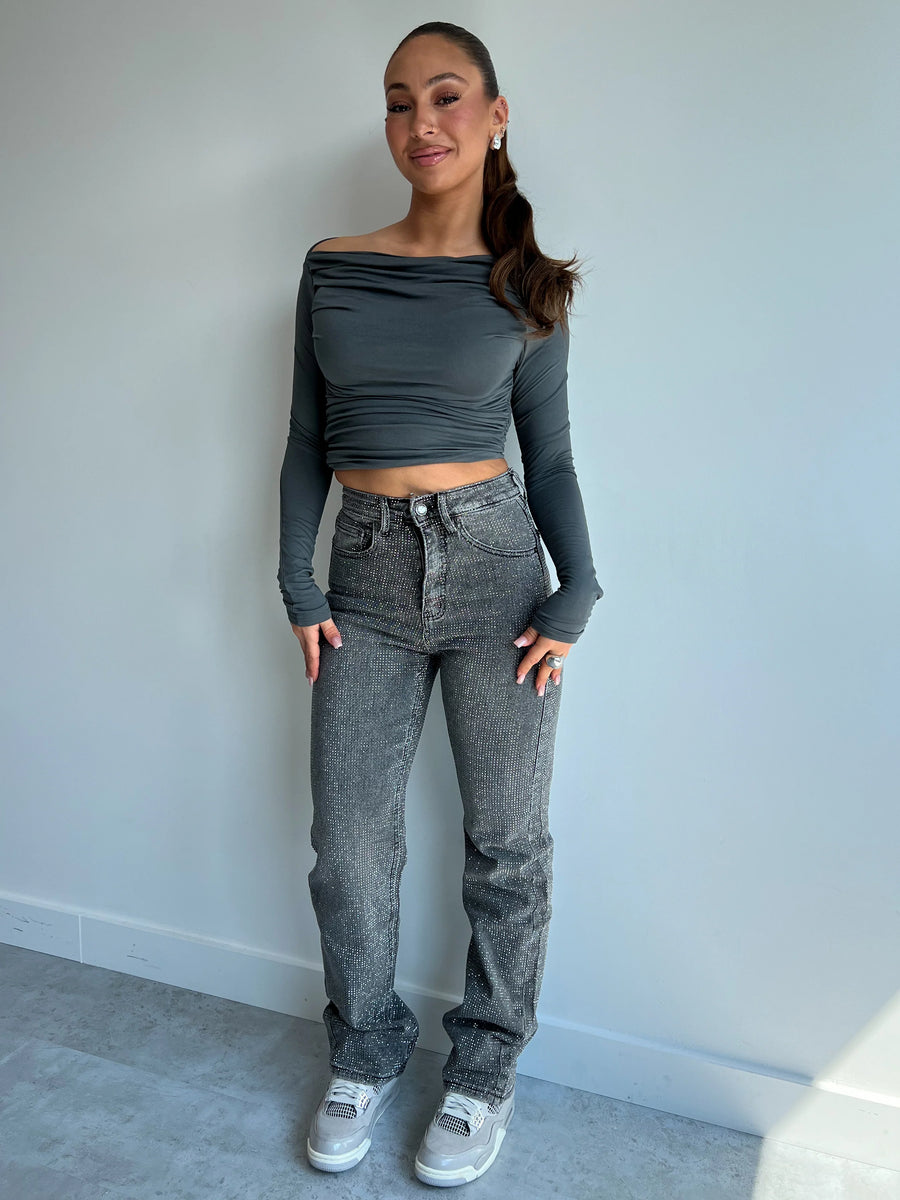 VOGUE™ - Grijze jeans met strass