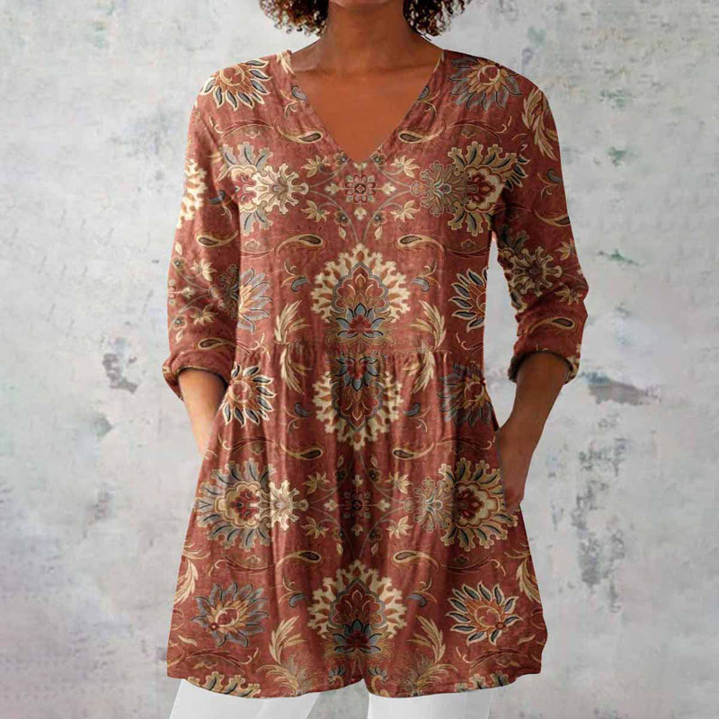 VOGUE™ - Vintage Blouse Met Etnische Print