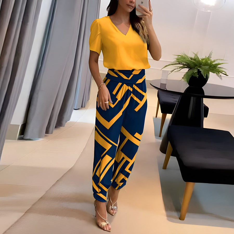 VOGUE™  - Modieuze blouse en broekset met buikbedekking