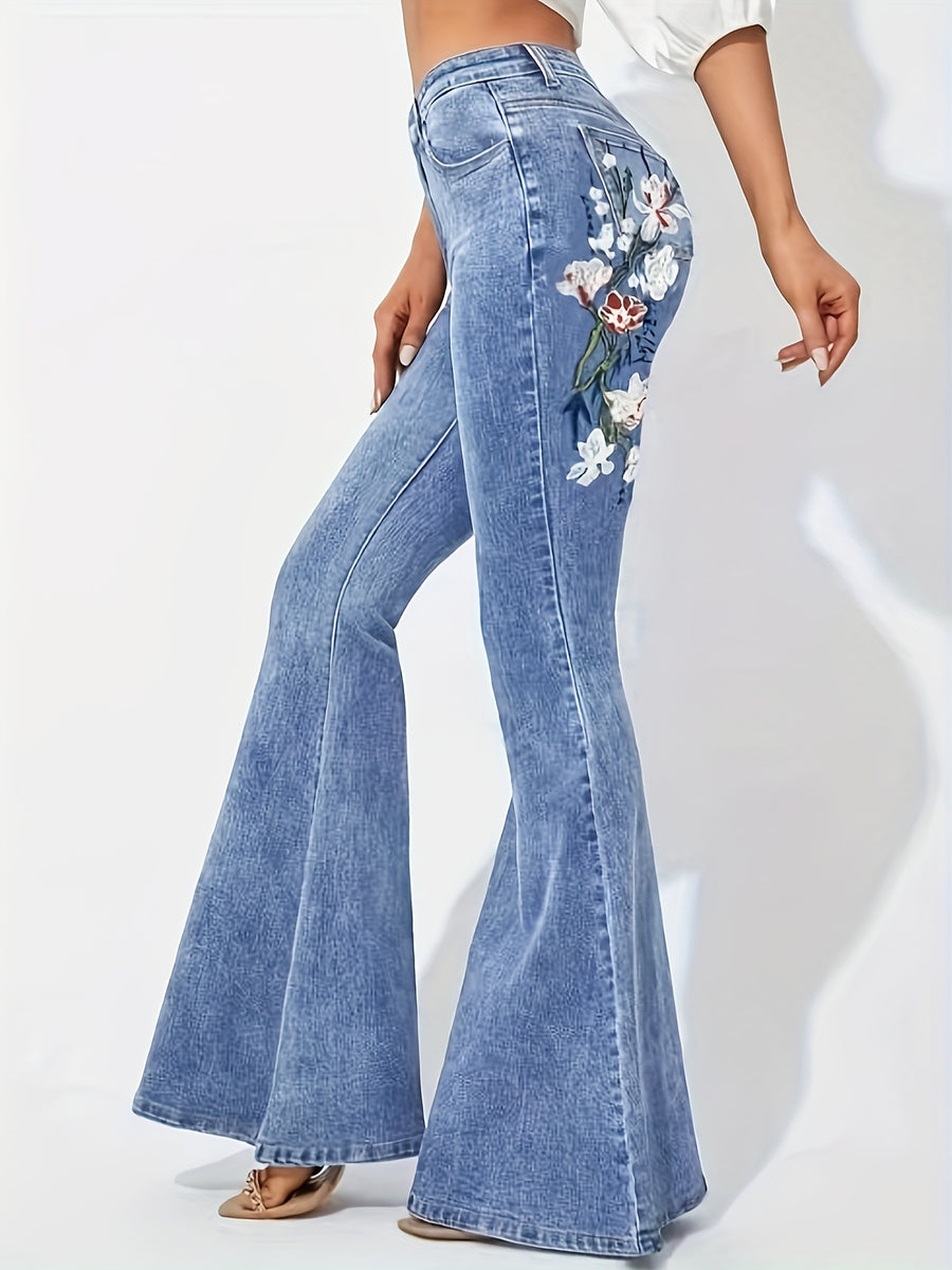 VOGUE™ - Geborduurde jeans met uitlopende pijpen