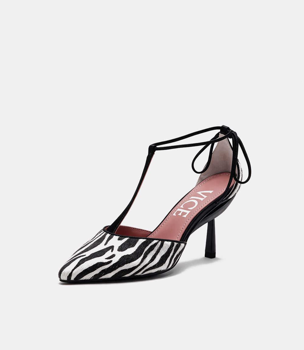 Kaia pumps met T-bandje en zebraprint